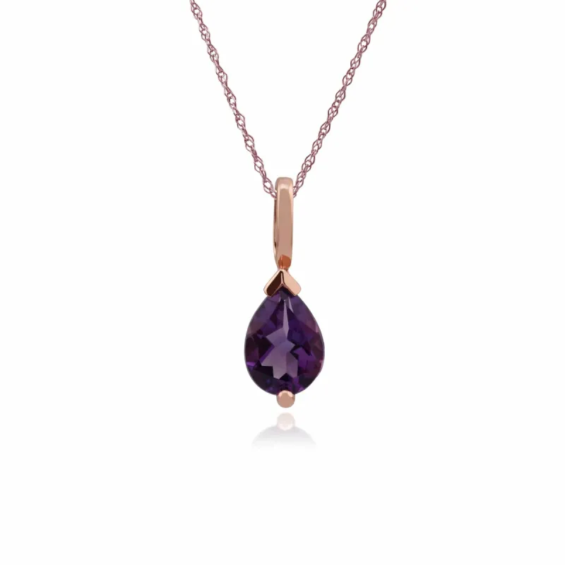 Classic Pear Amethyst Claw Set Single Stone Pendant in 9ct Rose Gold sold by Gemondo Jewellery