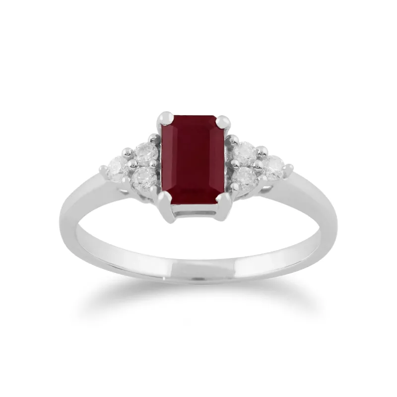 Classic Baguette Ruby & Diamond Ring in 9ct White Gold sold by Gemondo Jewellery