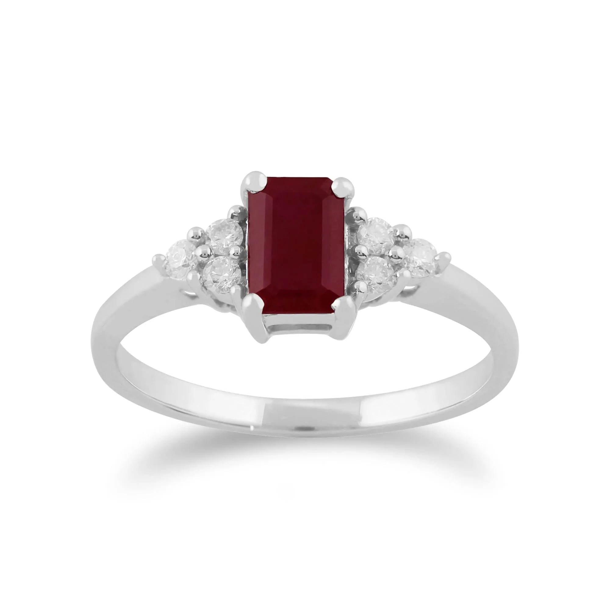 Classic Baguette Ruby & Diamond Ring in 9ct White Gold sold by Gemondo Jewellery