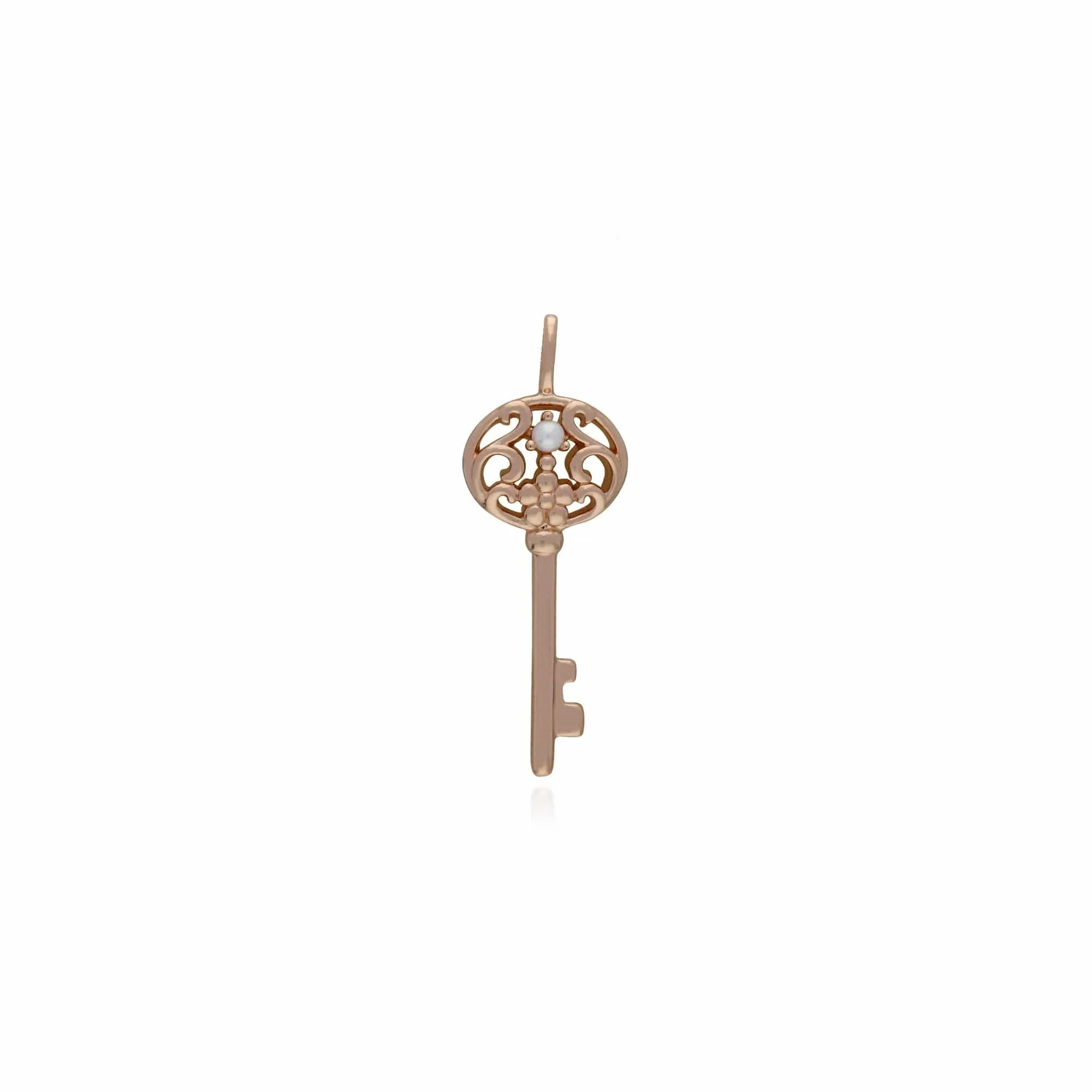 Rose Gold Plated Sterling Silver Pearl Big Key Charm sold by Gemondo Jewellery
