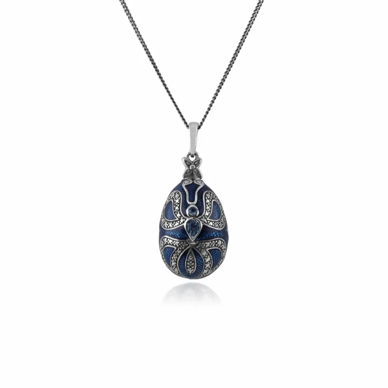 Art Nouveau Style Pear Blue Topaz Egg Pendant sold by Gemondo Jewellery