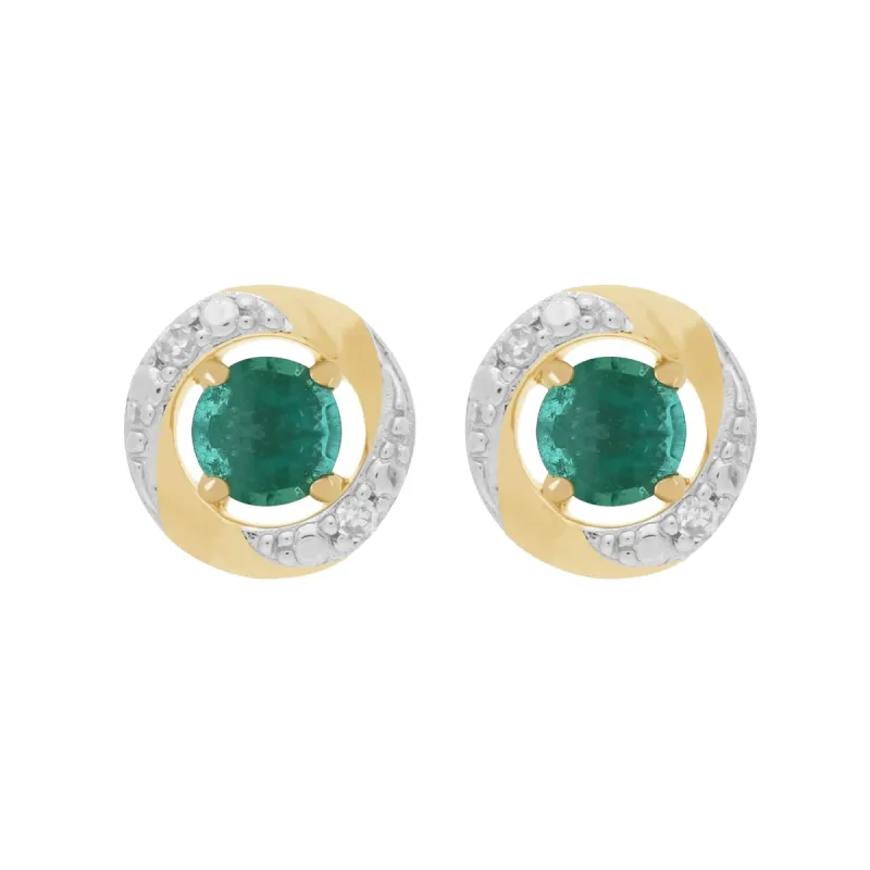 Classic Round Emerald Stud Earrings with Detachable Diamond Halo Ear Jacket in 9ct Yellow Gold sold by Gemondo Jewellery