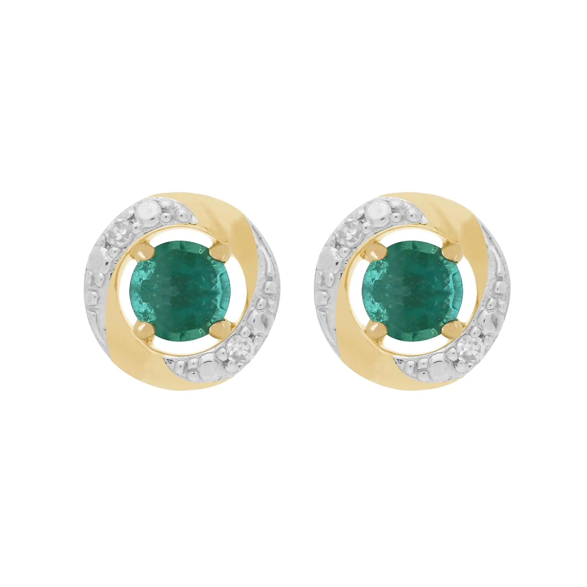 Classic Round Emerald Stud Earrings with Detachable Diamond Halo Ear Jacket in 9ct Yellow Gold sold by Gemondo Jewellery