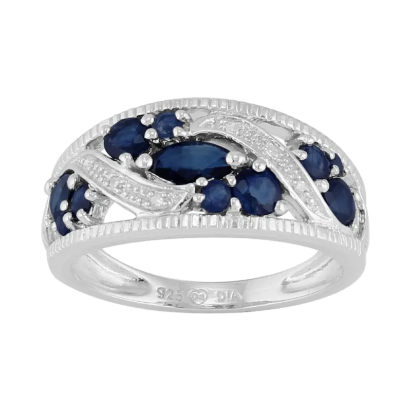 Gemondo Sterling Silver Sapphire & Diamond Classic Dress Ring sold by Gemondo Jewellery