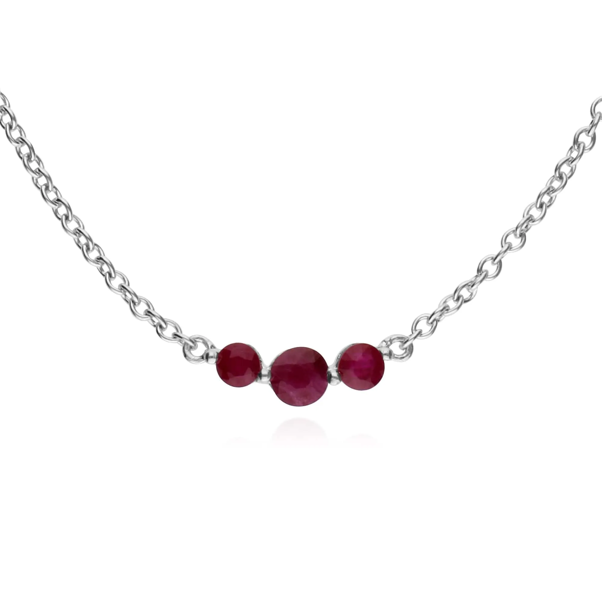 Classic Round Ruby Three Stone Gradient Bracelet & Necklace Set in 925 Sterling Silver sold by Gemondo Jewellery product image thumbnail 3