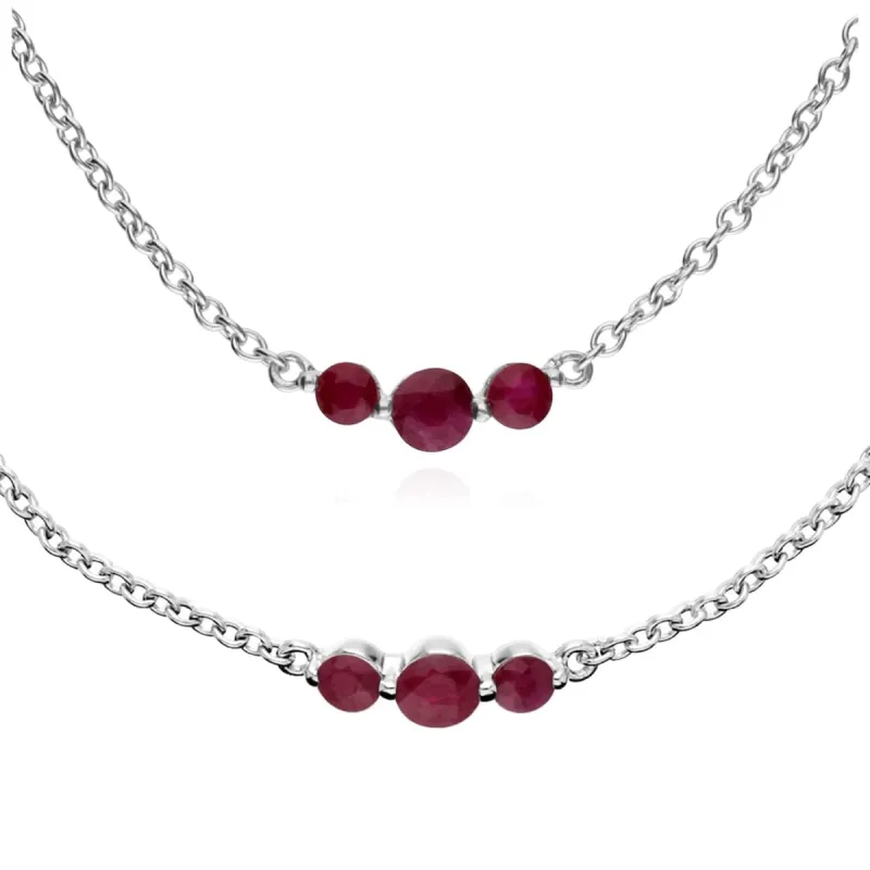 Classic Round Ruby Three Stone Gradient Bracelet & Necklace Set in 925 Sterling Silver sold by Gemondo Jewellery
