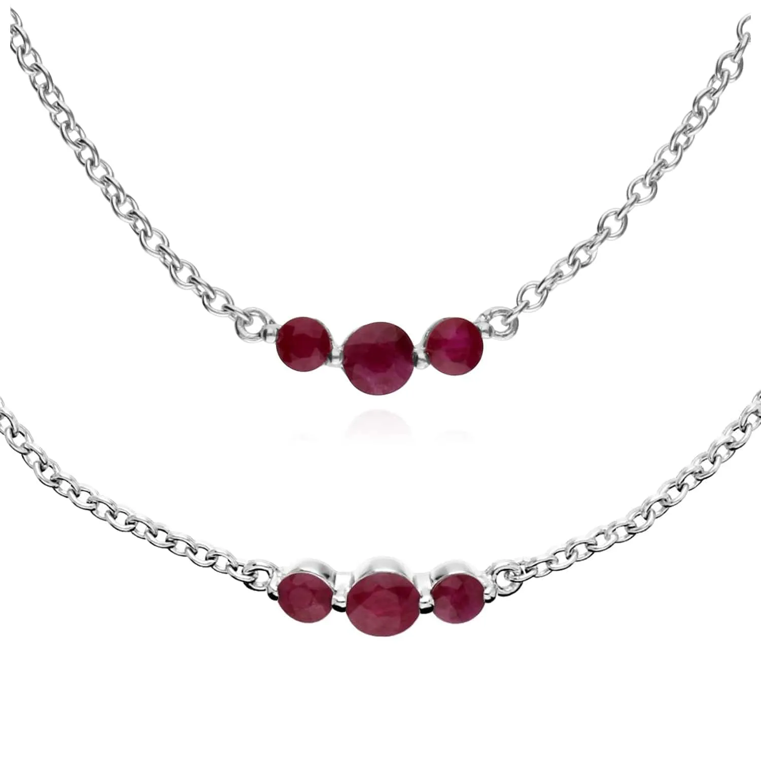 Classic Round Ruby Three Stone Gradient Bracelet & Necklace Set in 925 Sterling Silver sold by Gemondo Jewellery