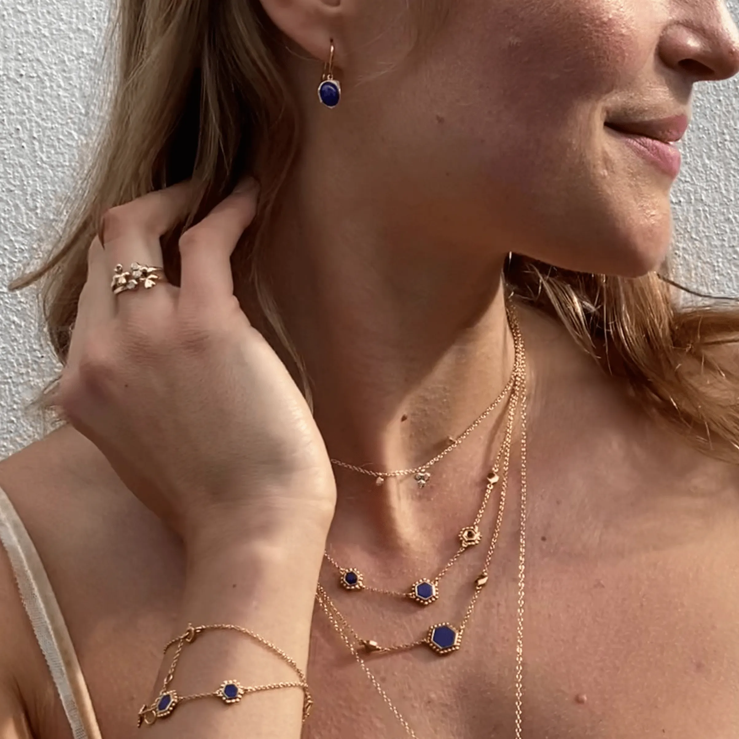 Lapis Lazuli Flat Slice Hex Chain Bracelet in Gold Plated Sterling Silver sold by Gemondo Jewellery product image thumbnail 2