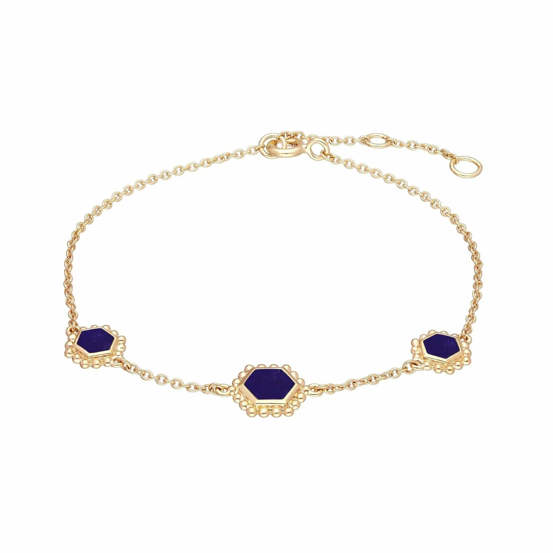 Lapis Lazuli Flat Slice Hex Chain Bracelet in Gold Plated Sterling Silver sold by Gemondo Jewellery