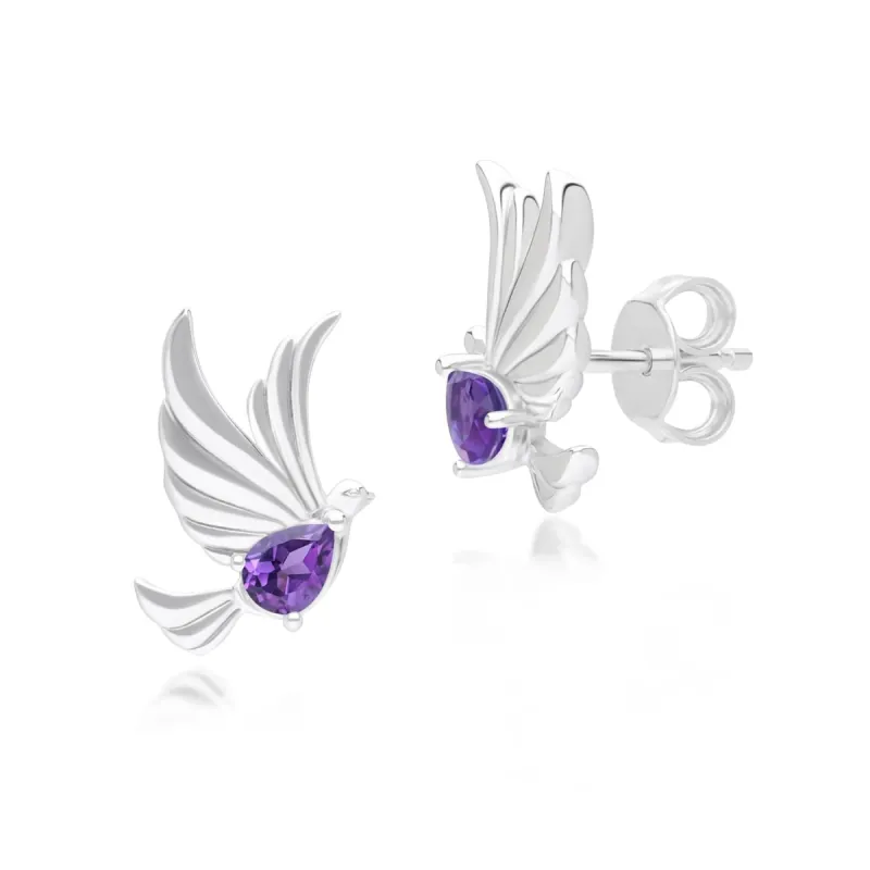 ECFEW™ Creator Amethyst Dove Stud Earrings in Sterling Silver sold by Gemondo Jewellery