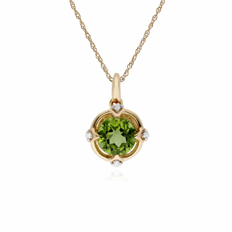 Gemondo 9ct Yellow Gold Halo Peridot & Diamond Round Cut Pendant on 45cm Chain sold by Gemondo Jewellery