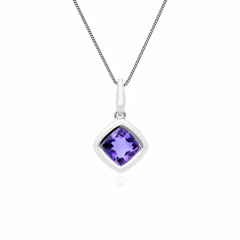 Classic Cushion Amethyst Bezel Set Pendant in 9ct White Gold sold by Gemondo Jewellery