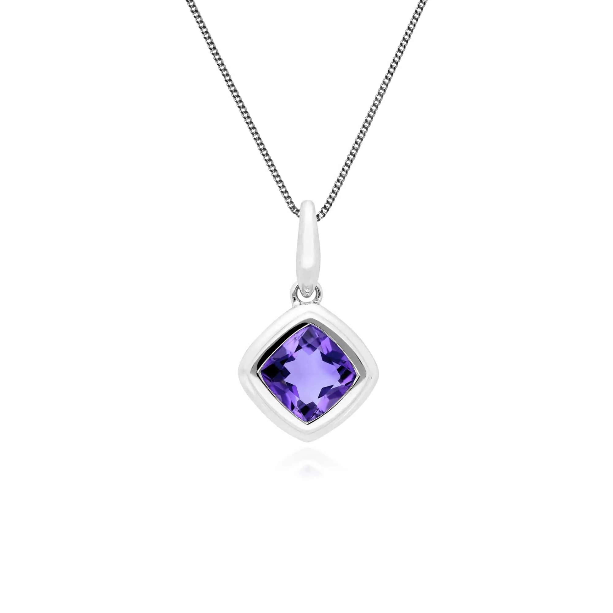 Classic Cushion Amethyst Bezel Set Pendant in 9ct White Gold sold by Gemondo Jewellery