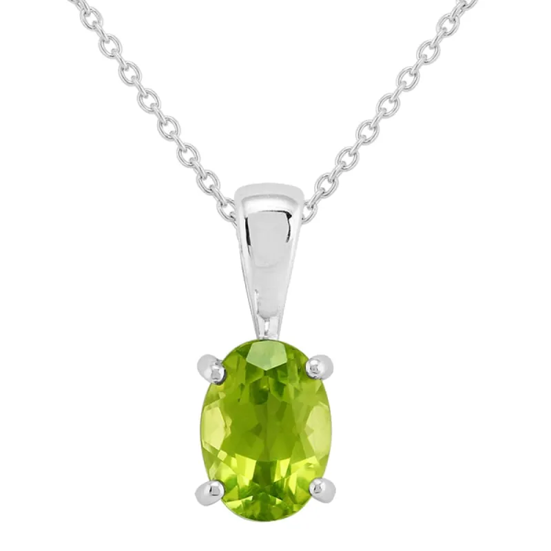 Classic Oval Peridot Pendant in 9ct White Gold sold by Gemondo Jewellery