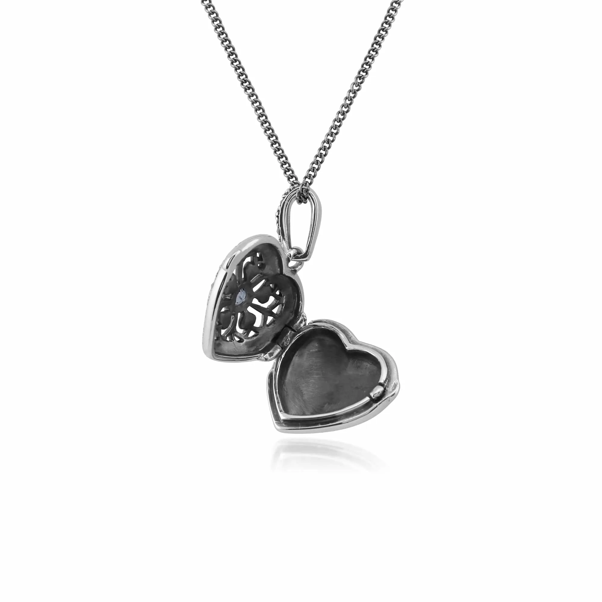 Art Nouveau Style Round Tanzanite & Marcasite Heart Necklace in 925 Sterling Silver sold by Gemondo Jewellery product image thumbnail 3