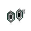 Art Deco Style Black Onyx, Marcasite & Green Enamel Hexagon Stud Earrings & Pendant Set in 925 Sterling Silver sold by Gemondo Jewellery