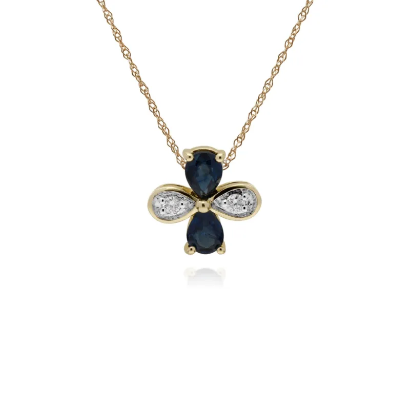 Gemondo 9ct Yellow Gold Sapphire & Diamond Floral Pendant on 45cm Chain sold by Gemondo Jewellery