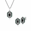 Art Deco Style Black Onyx, Marcasite & Green Enamel Hexagon Stud Earrings & Pendant Set in 925 Sterling Silver sold by Gemondo Jewellery