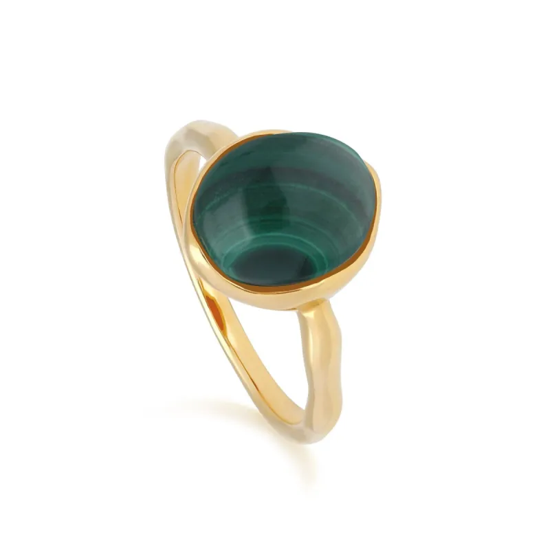 Irregular B Gem Malachite Ring in Yellow Gold Plated Silver sold by Gemondo Jewellery