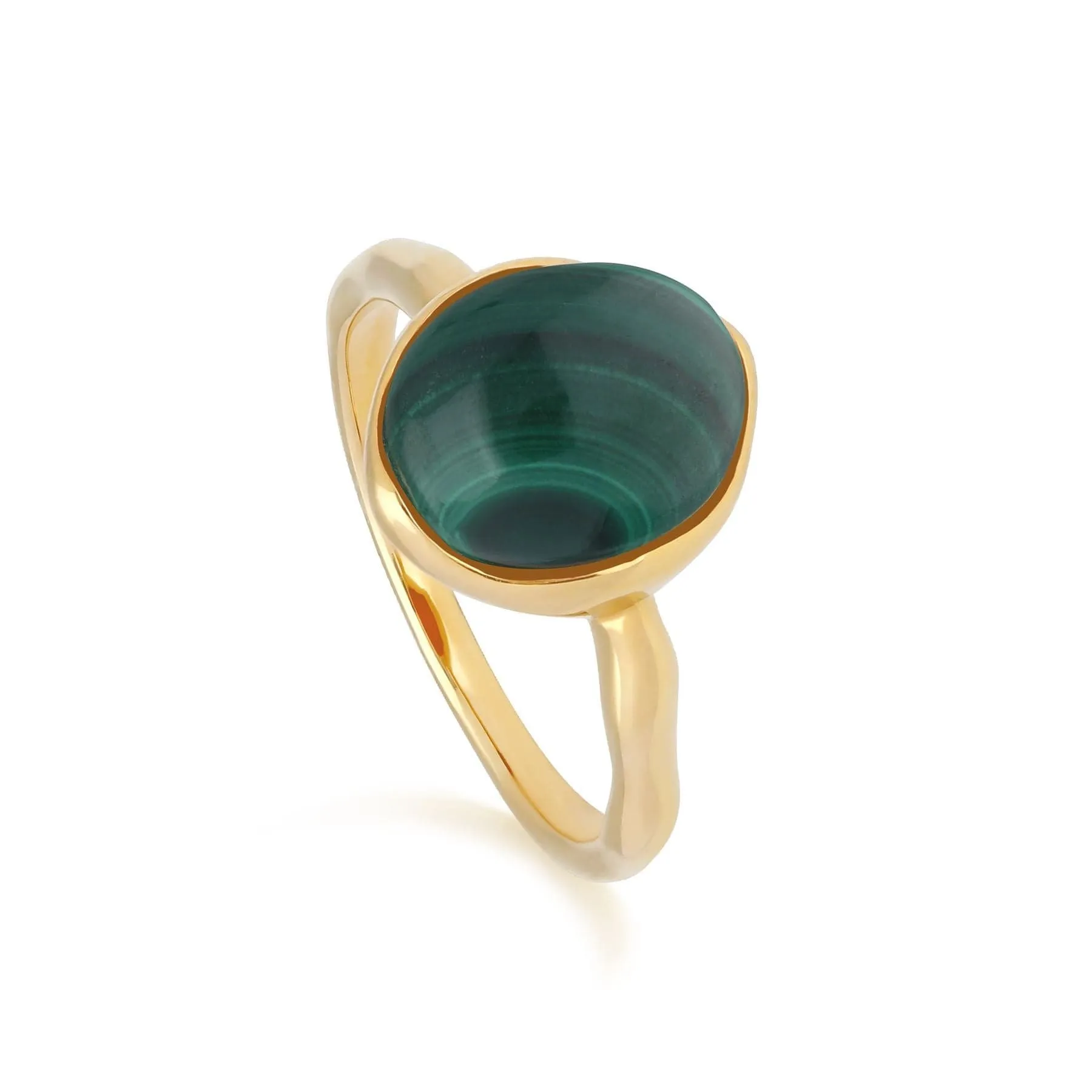 Irregular B Gem Malachite Ring in Yellow Gold Plated Silver sold by Gemondo Jewellery