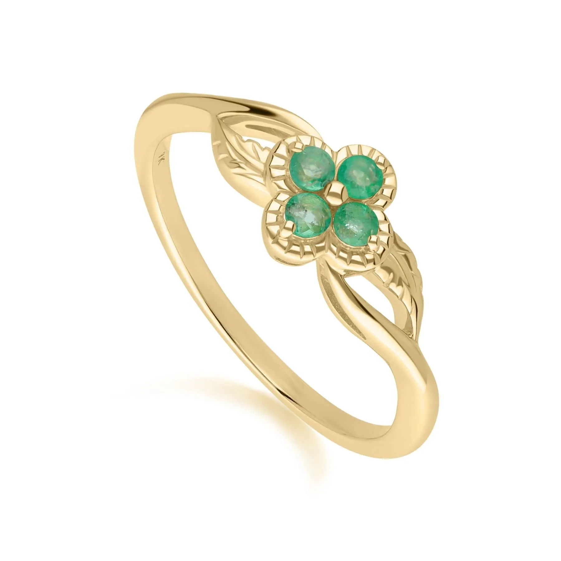 Floral Round Emerald Ring in 9ct Yellow Gold sold by Gemondo Jewellery product image thumbnail 3