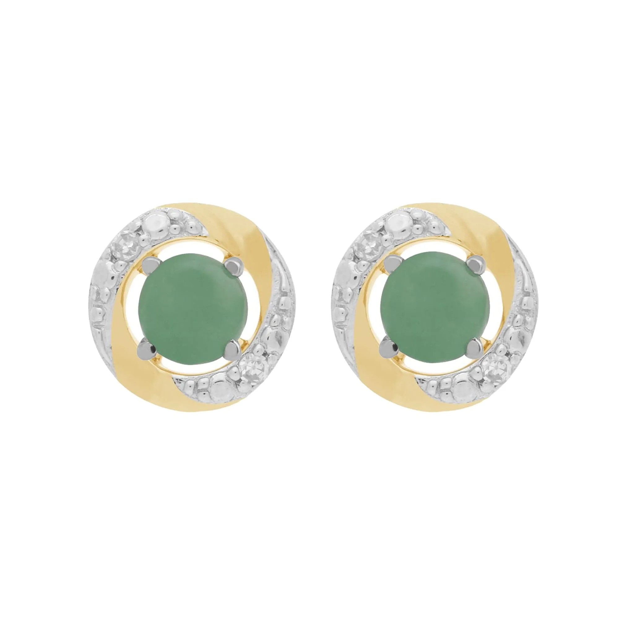 9ct White Gold Jade Stud Earrings with Detachable Diamond Halo Ear Jacket in 9ct Yellow Gold sold by Gemondo Jewellery