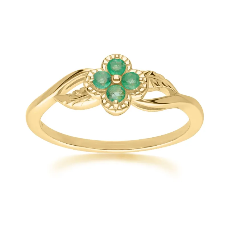 Floral Round Emerald Ring in 9ct Yellow Gold sold by Gemondo Jewellery