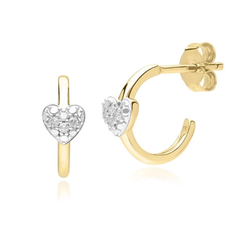Diamond Half Hoop Love Heart Earrings in 9ct Yellow Gold sold by Gemondo Jewellery
