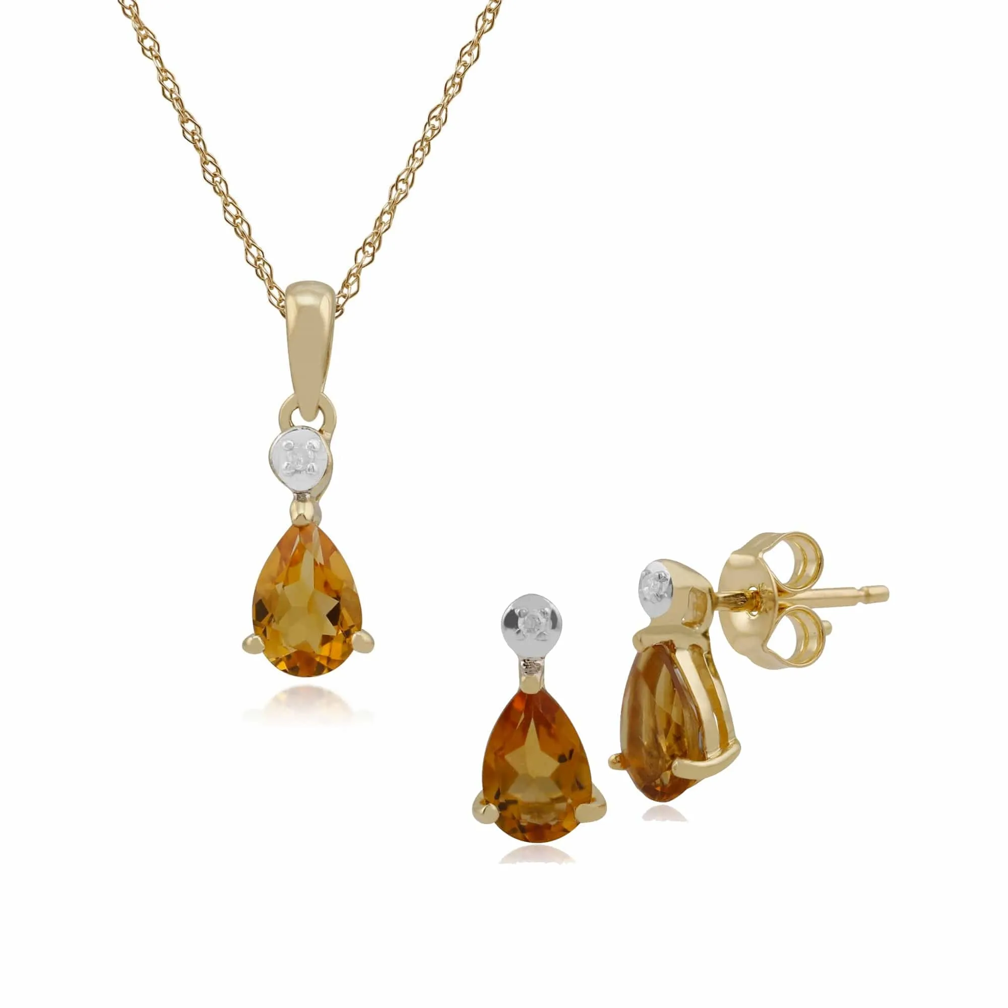 Classic Pear Citrine & Diamond Stud Earrings & Pendant Set in 9ct Yellow Gold sold by Gemondo Jewellery