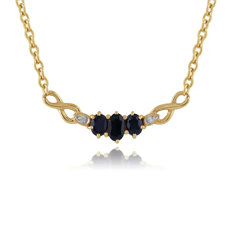 Infinity Sapphire & Diamond Necklace in 9ct Yellow Gold sold by Gemondo Jewellery