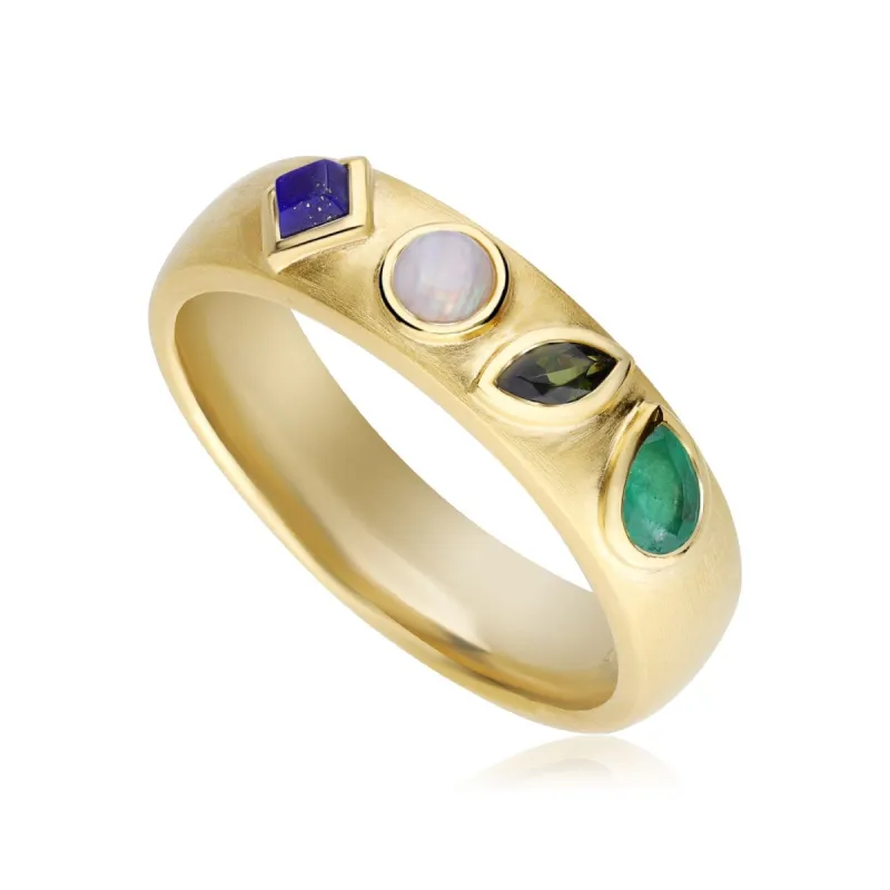 Coded Whispers Brushed Gold 'Love' Acrostic Gemstone Ring sold by Gemondo Jewellery