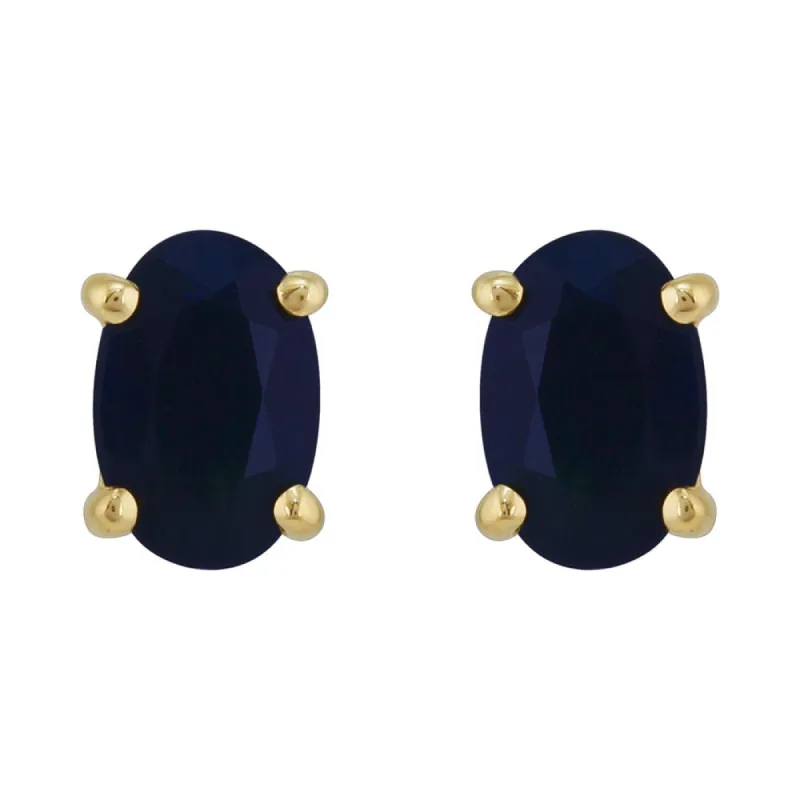 9ct Yellow Gold 1.00ct 4 Claw Set Sapphire Single Stone Oval Stud Earrings sold by Gemondo Jewellery