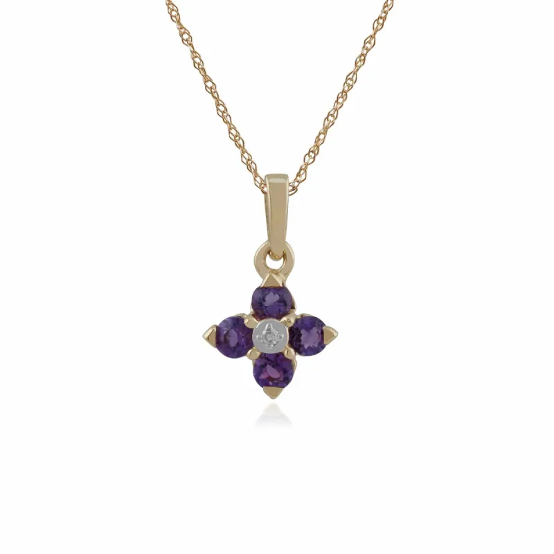 Gemondo Amethyst & Diamond 45cm Quatrefoil Necklace In 9ct Yellow Gold sold by Gemondo Jewellery