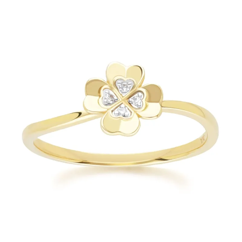 Gardenia Diamond Clover Ring in 9ct Yellow Gold sold by Gemondo Jewellery