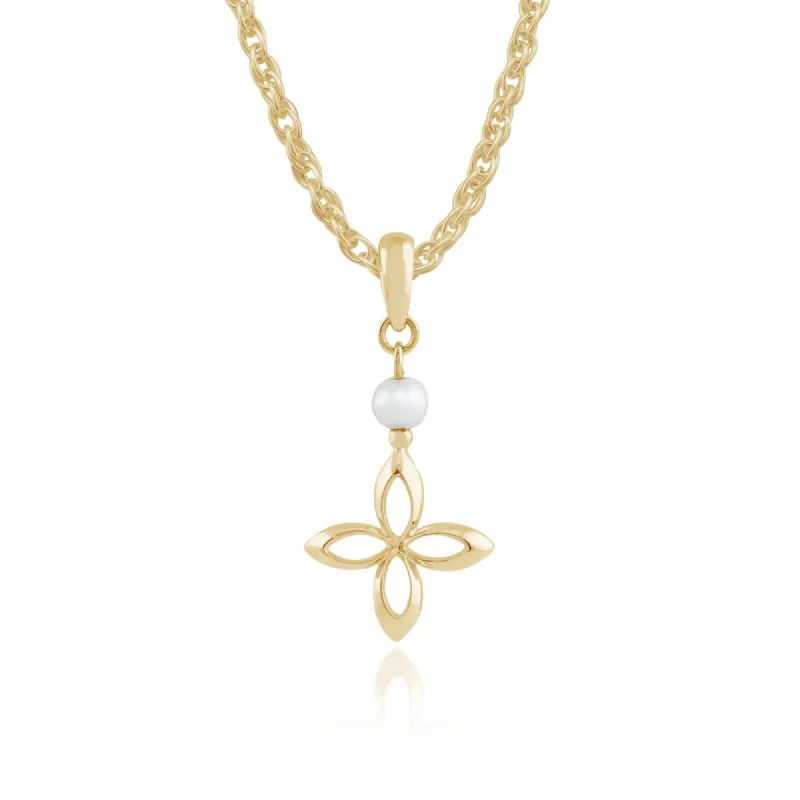 Gemondo 9ct Yellow Gold 0.22ct Pearl Ixora Flower Pendant on Chain sold by Gemondo Jewellery