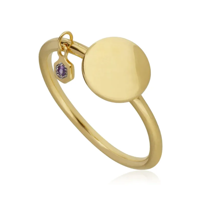 Amethyst Engravable Ring in Yellow Gold Plated Sterling Silver sold by Gemondo Jewellery