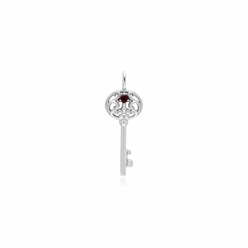 Gemondo Sterling Silver Garnet Big Key Charm sold by Gemondo Jewellery