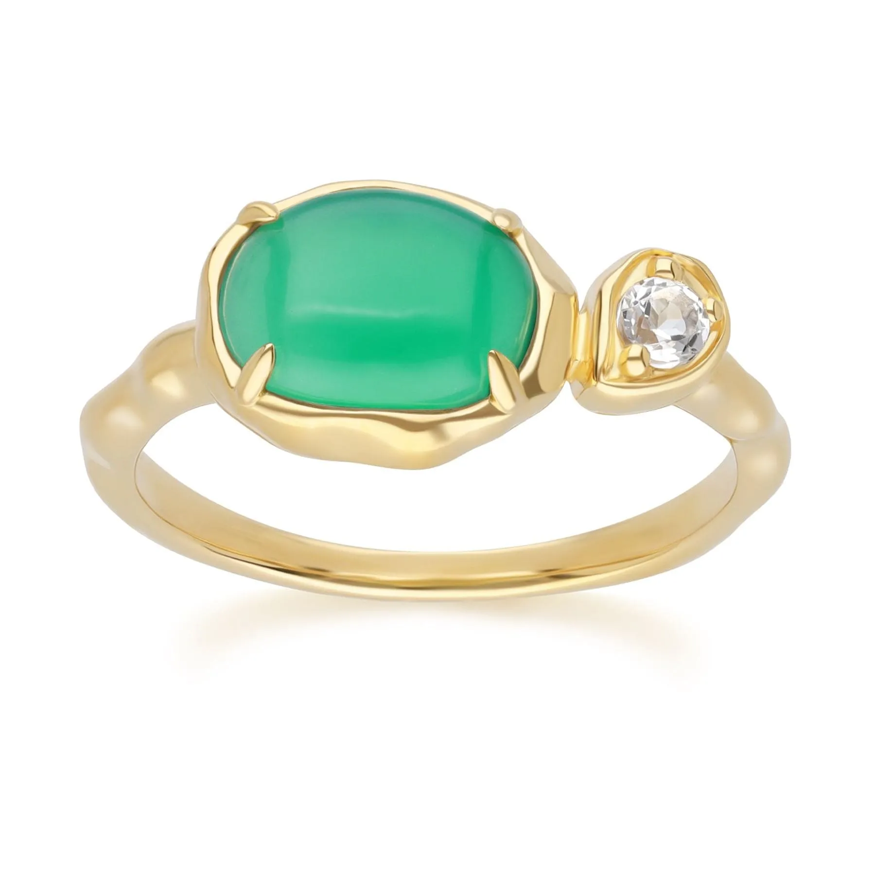 Irregular Oval Dyed Green Chalcedony & Topaz Ring In 18ct Gold Plated SterlIng Silver sold by Gemondo Jewellery