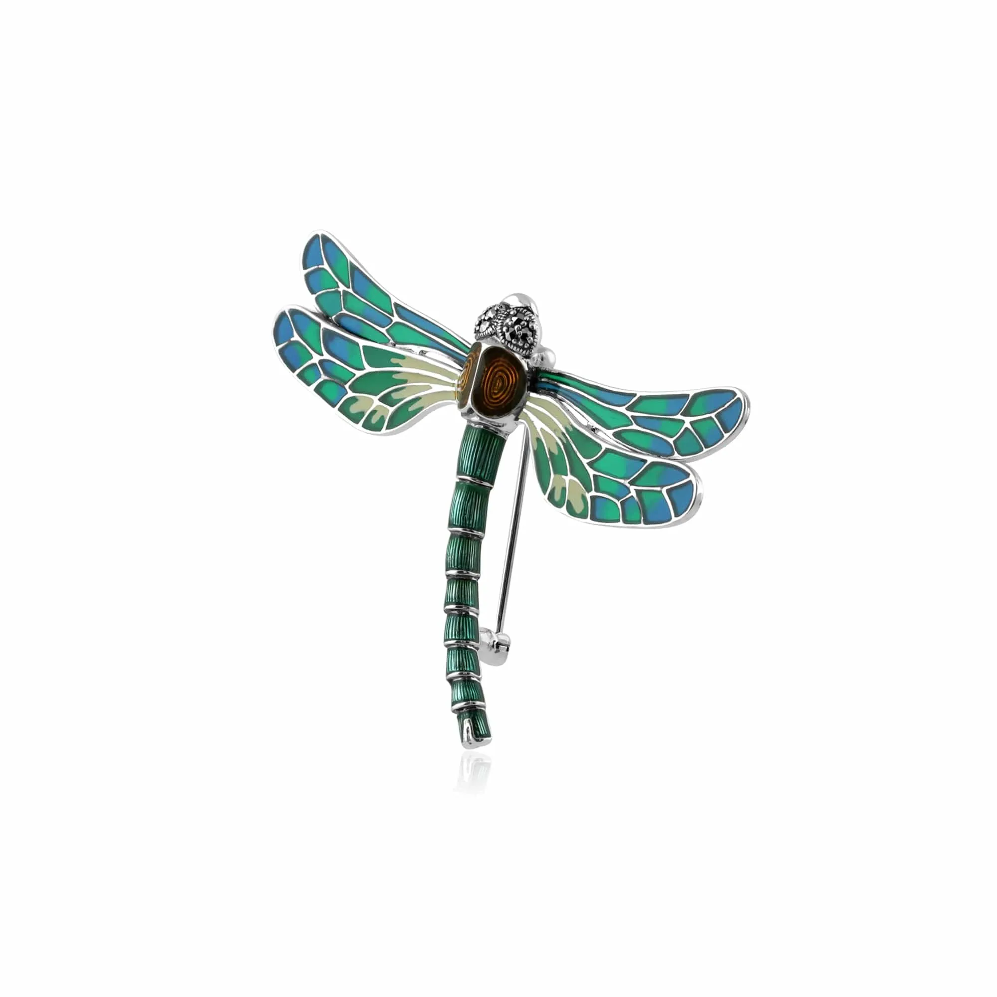 Art Nouveau Style Marcasite & Enamel Dragonfly Brooch in Sterling Silver sold by Gemondo Jewellery product image thumbnail 2