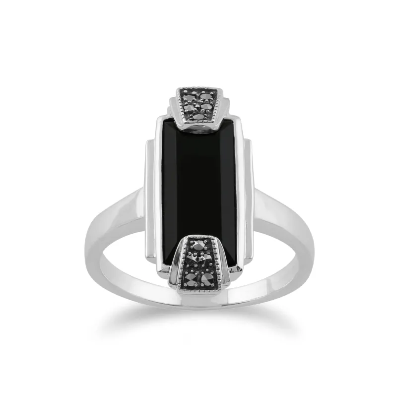 Gemondo 925 Sterling Silver Art Deco Black Onyx & Marcasite Ring sold by Gemondo Jewellery