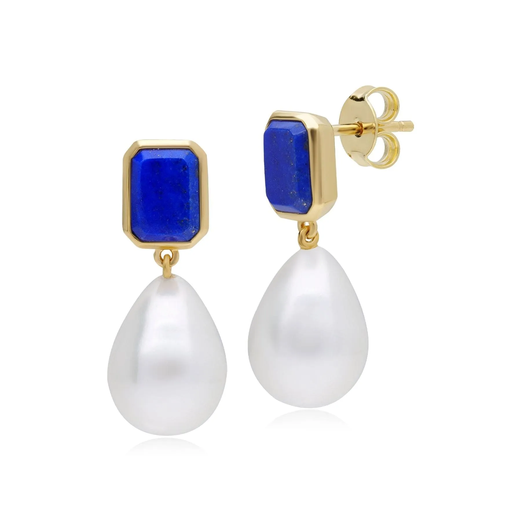 ECFEW™ Unifier Lapis Lazuli & Pearl Drop Earrings In Sterling Silver sold by Gemondo Jewellery