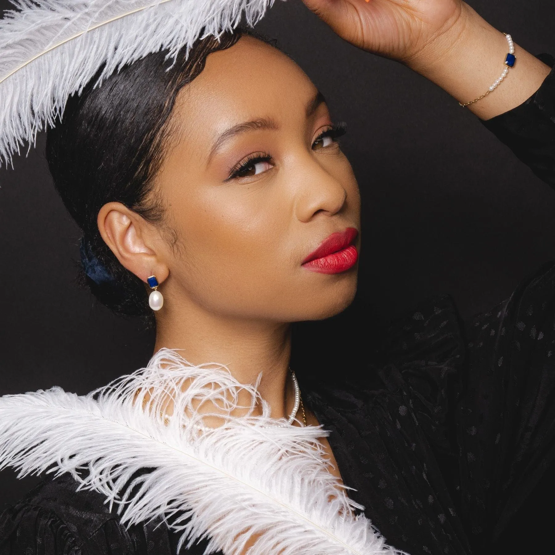 ECFEW™ Unifier Lapis Lazuli & Pearl Drop Earrings In Sterling Silver sold by Gemondo Jewellery product image thumbnail 2