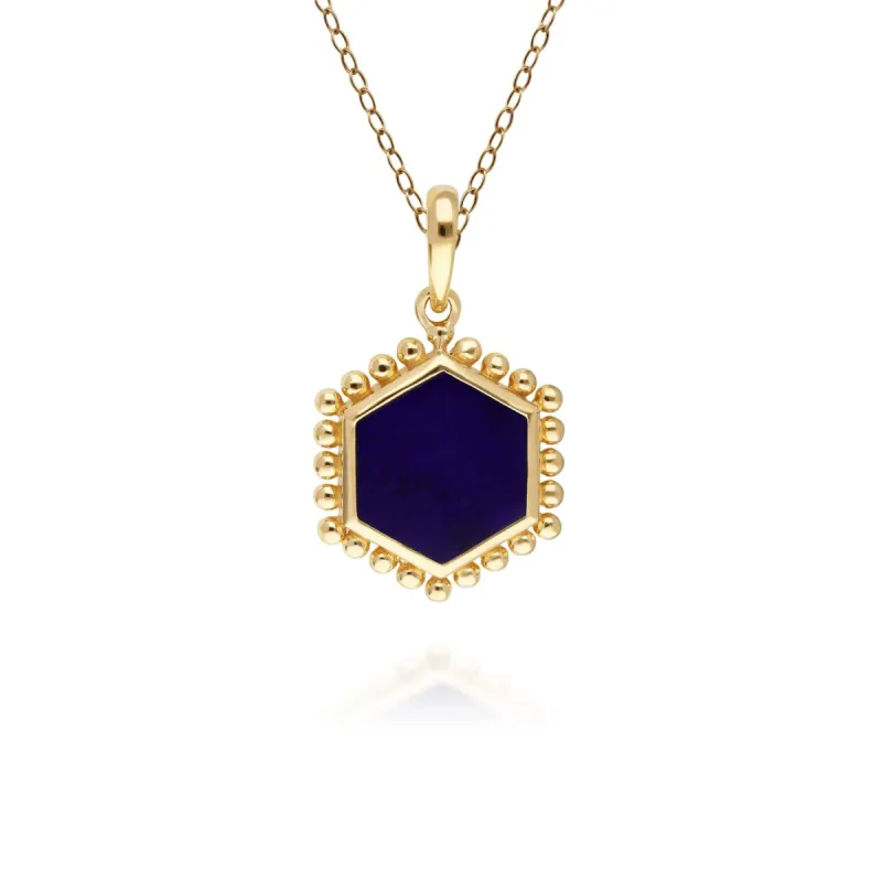 Lapis Lazuli Flat Slice Hex Pendant in Gold Plated Sterling Silver sold by Gemondo Jewellery