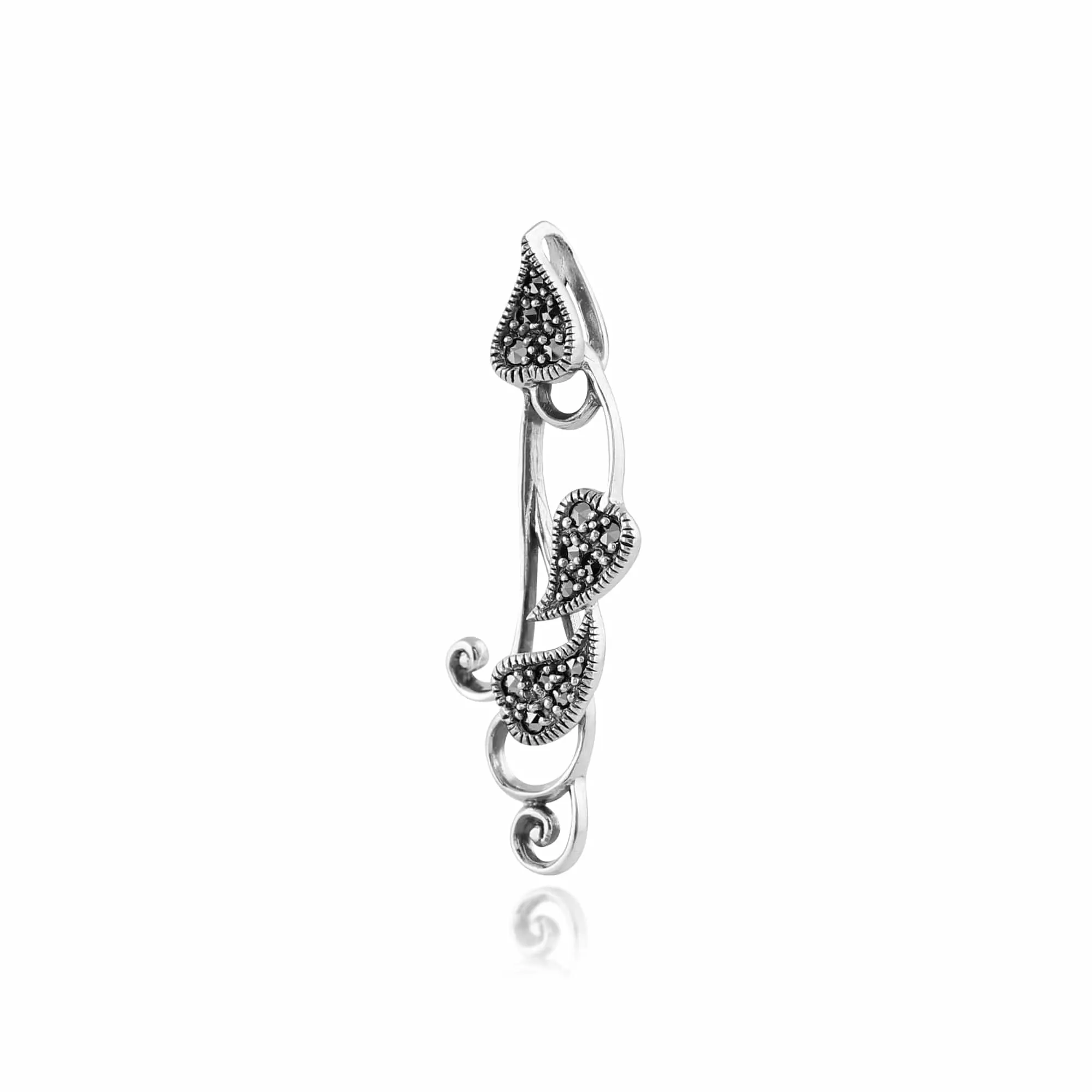 Art Nouveau Style Round Marcasite Leaf Pendant in 925 Sterling Silver sold by Gemondo Jewellery product image thumbnail 2