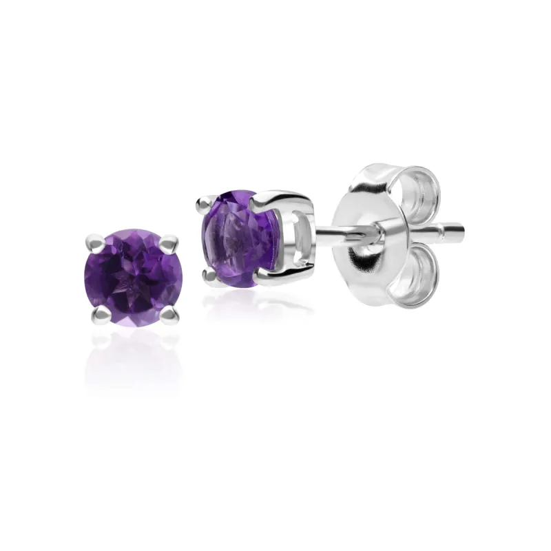 Classic Round Amethyst 6 Claw Set Stud Earrings in 925 Sterling Silver sold by Gemondo Jewellery