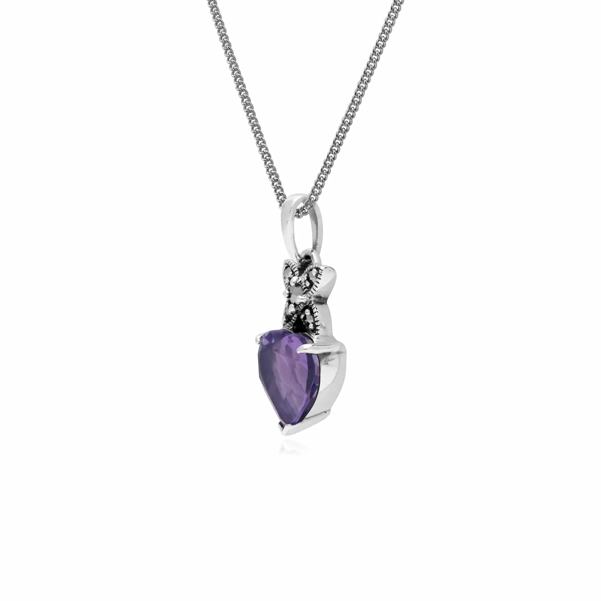 Sterling Silver Amethyst & Marcasite February Heart Pendant on 45cm Chain sold by Gemondo Jewellery product image thumbnail 2
