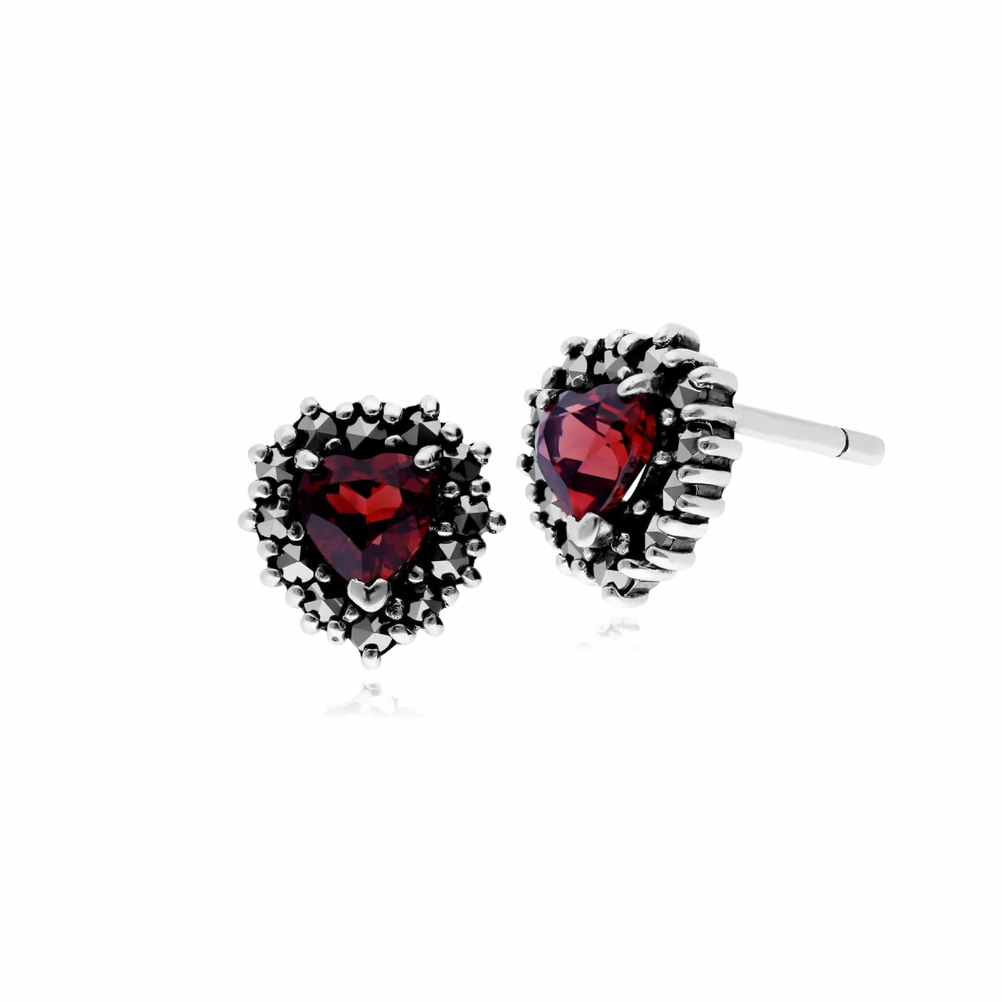 Art Deco Style Garnet & Marcasite Heart Stud Earrings & Necklace Set in 925 Sterling Silver sold by Gemondo Jewellery product image thumbnail 2