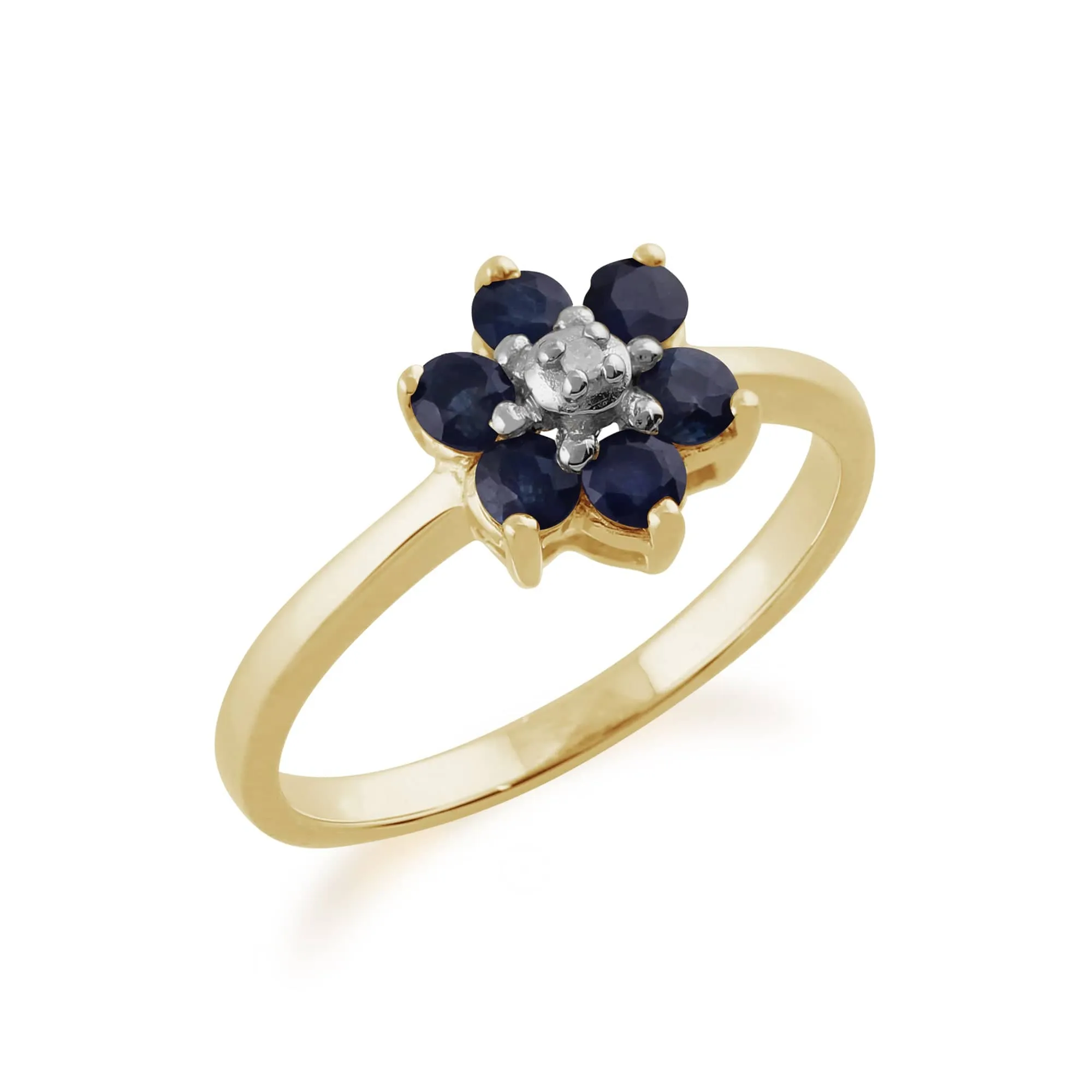 Floral Round Sapphire & Diamond Cluster Ring in 9ct Yellow Gold sold by Gemondo Jewellery product image thumbnail 2