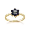 Floral Round Sapphire & Diamond Cluster Ring in 9ct Yellow Gold sold by Gemondo Jewellery