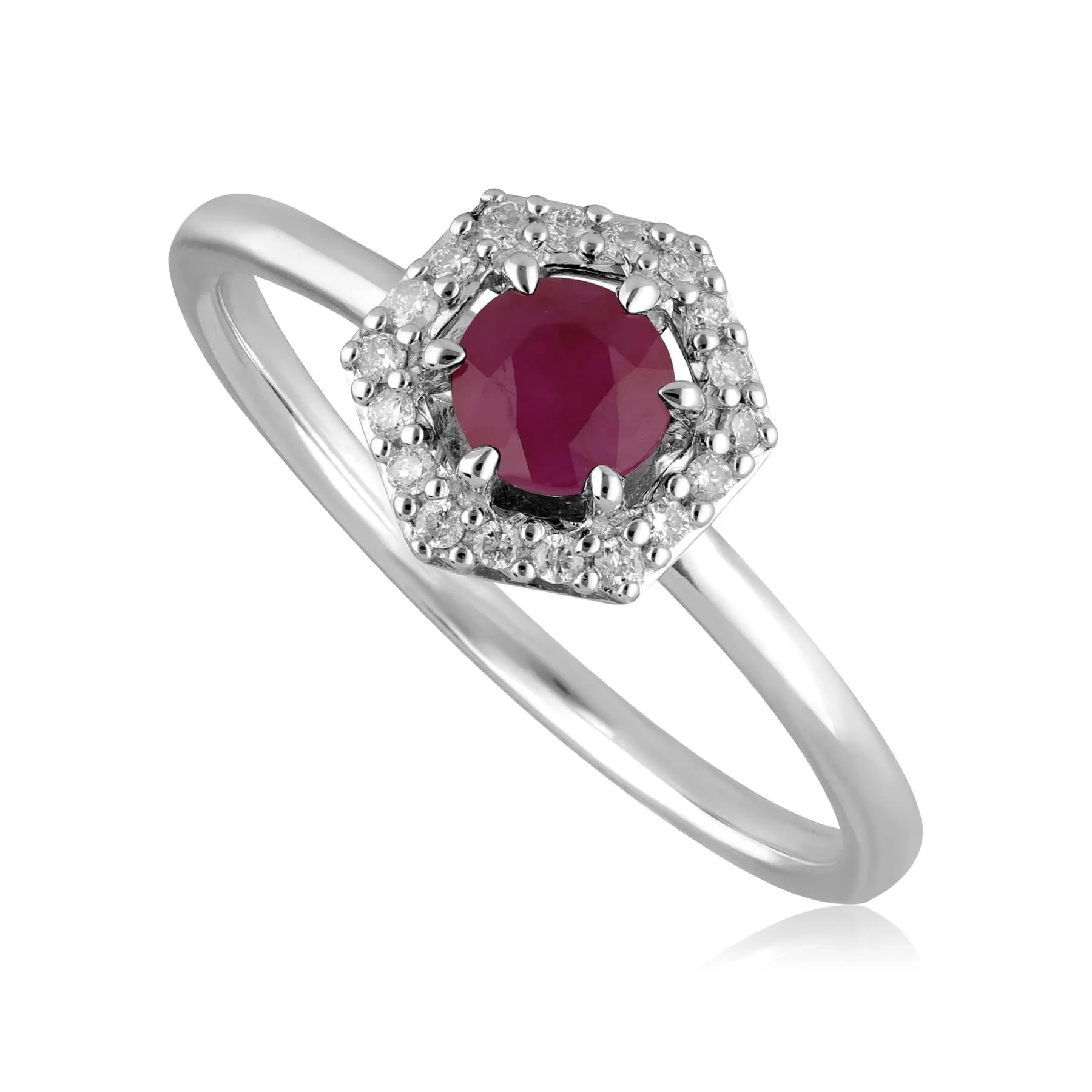 9ct White Gold 0.92ct Ruby & Diamond Halo Engagement Ring sold by Gemondo Jewellery